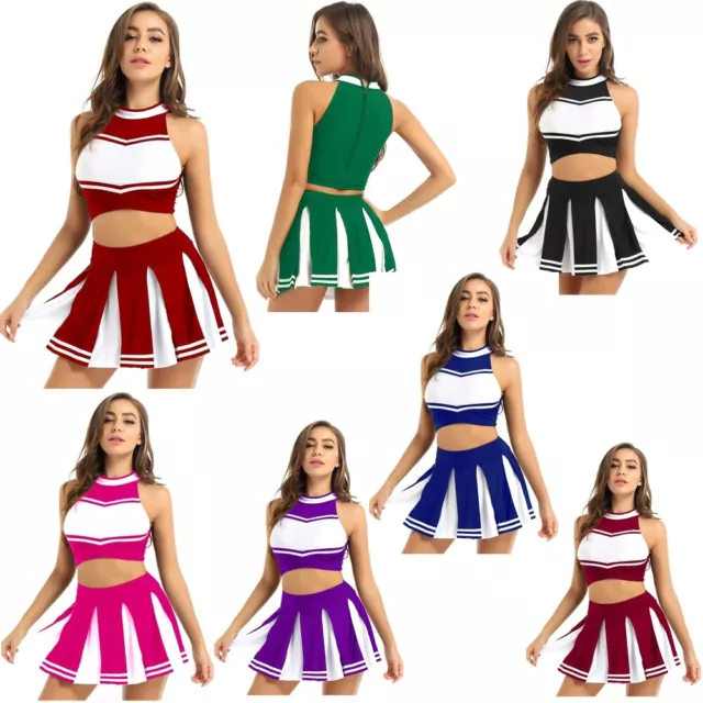 iEFiEL Sexy Damen Cheerleaderin Kostüm Schulmädchen Uniform Set Top und Minirock