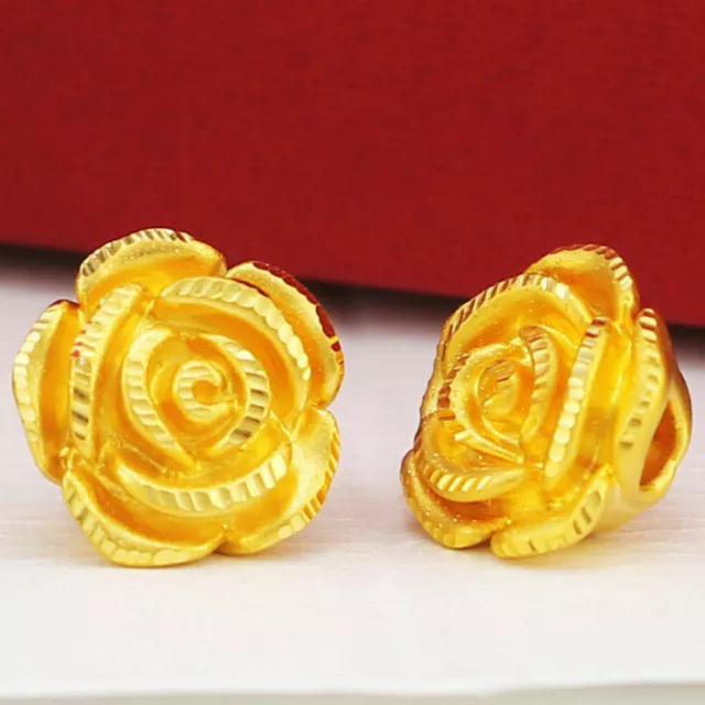 1pcs 24K Gold Pendant Women 3D Hard Gold Rose Flower DIY Gold Beads Best Gift