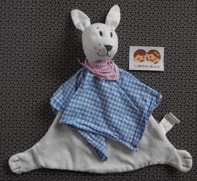 DOUDOU PELUCHE IKEA LAPIN PLAT BLANC VICHY BLEU BANDANA RAYE ROSE 35 cm - D1155