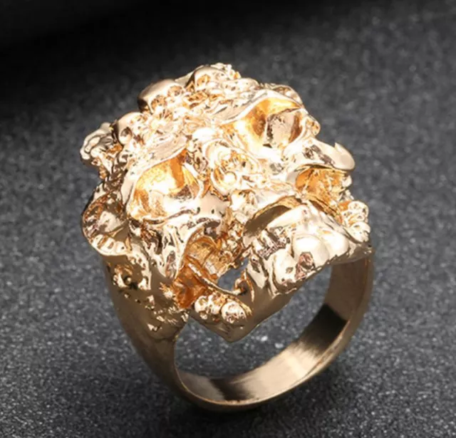 Bague chevaliere Doré motif Crâne Biker tête de mort homme Mode Bijoux Modèle 9 3