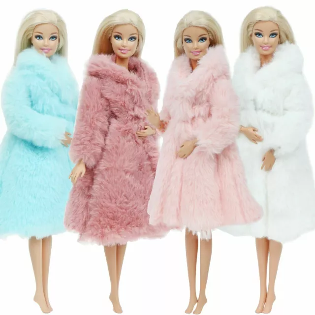 Set of 4 Princess Fur Coat Dress Accessories Clothes for Barbie Dolls NEW