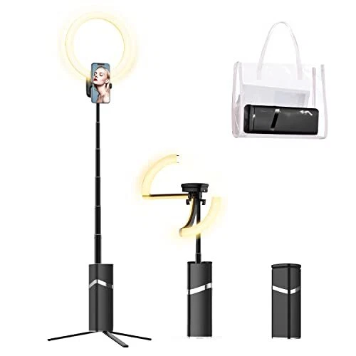 Portable Ring Light with Stand, 4000mAh Battery Operated Cordless 10" Black