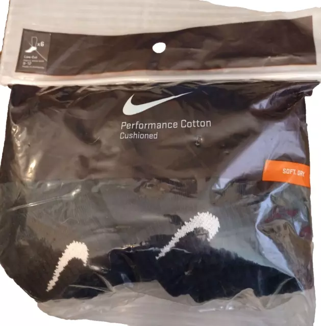 No Band Nike Performance Cotton Cushioned Low Cut Socks 6 Pairs Shoe Size 8-12