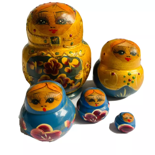 Wooden Painted Russian Matryoshka Babushka Stacking Nesting Dolls Set Of 5