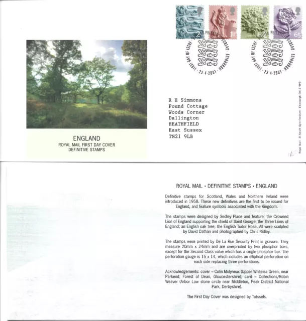 Gb Fdc 2001 New Regional Definitive Issue-England