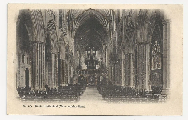 Old Glitter Postcard, Exeter Cathedral - Nave Looking East