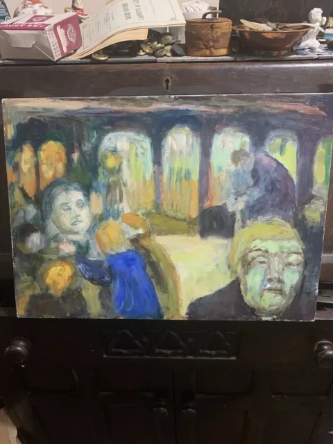 Vintage Impressionist Painting Oil on Board - Naive Physcedelic / Self Portrait