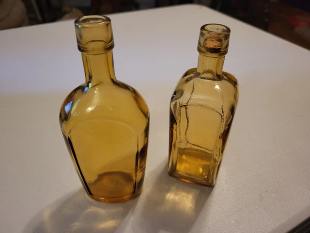 2 Vintage Wheaton amber glass bottles 6" and 5.5"