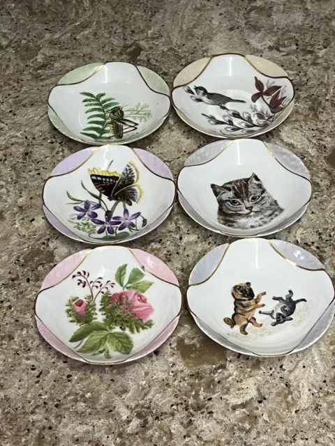 Antique Haviland & Co Limoges Butter Pats Cats Bird Butterfly Floral