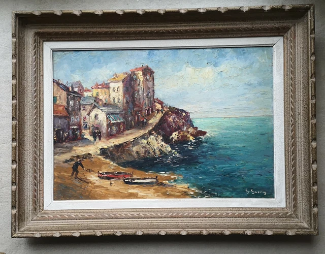 Tableau Huile Isorel BANYULS Signé G. GUERIN Cadre Style Montparnasse