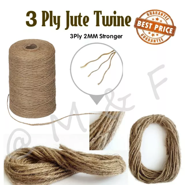 3 ply Jute Natural Brown Shabby Rustic Twine String Burlap Shank Craft 10m -100M