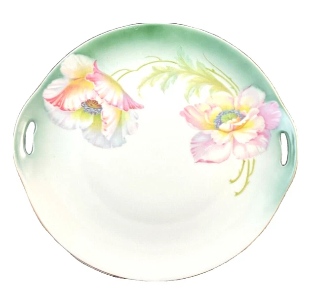 Vintage Hand Painted Pink Floral Plate,P.V. Vessra Germany Handles       10 1/2”