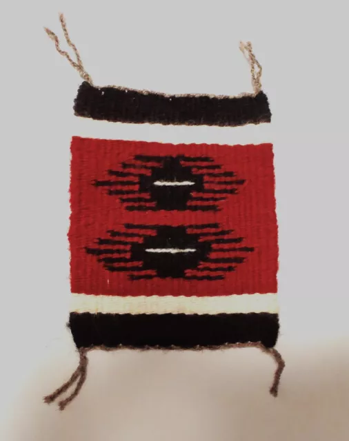 Vintage finely woven miniature Native American Navajo rug - 4-1/2" x 5-5/8"