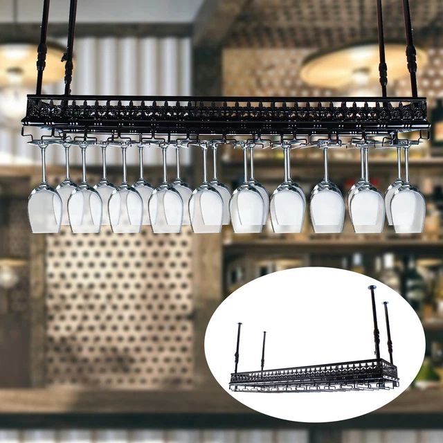 RETRO BAR DRINK Bottle Holder Ceiling Mounted Wine Glass Rack Storage