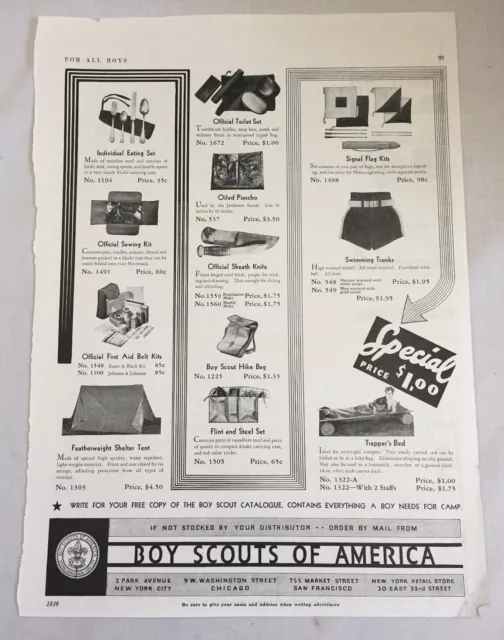 1936 BOY SCOUTS of America BSA Print Ad Paper Advertisement Equipment Gear  3628 £11.40 - PicClick UK