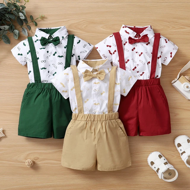 Baby Boys Gentleman Outfits Set Suspenders Bow Romper Shorts 3Pcs Set Party Suit