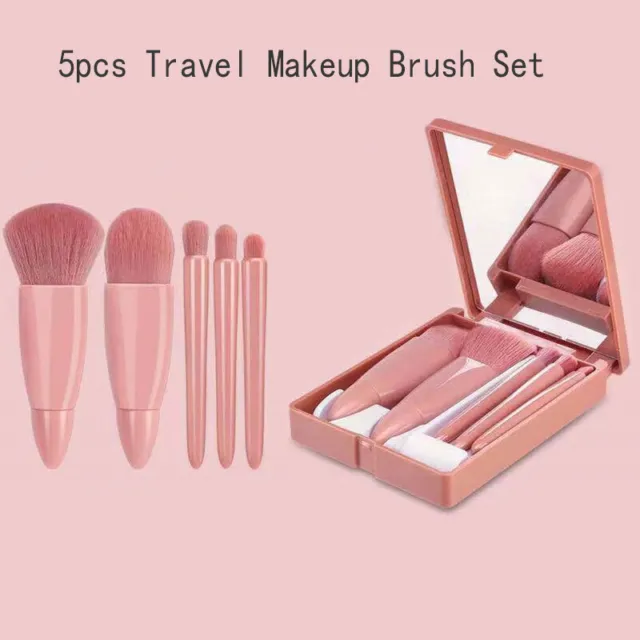 5pcs Travel Makeup Brush Set Portable Storage Box Soft Hair Loose Makeup T-wf