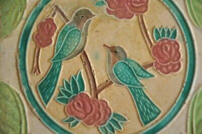 Vintage Love Birds Picture Embossed Ceramic Tile,Japan 2