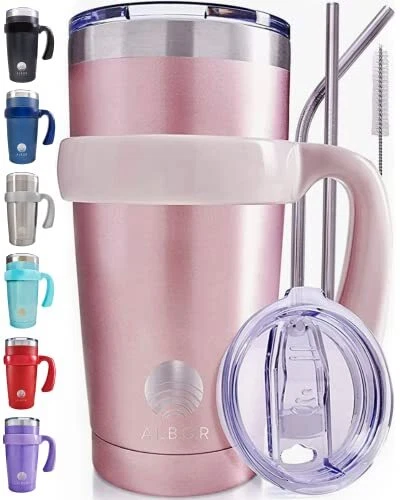 ALBOR Insulated Tumbler with Lid and Straw - 20 oz Insulated Coffee Mug with ...