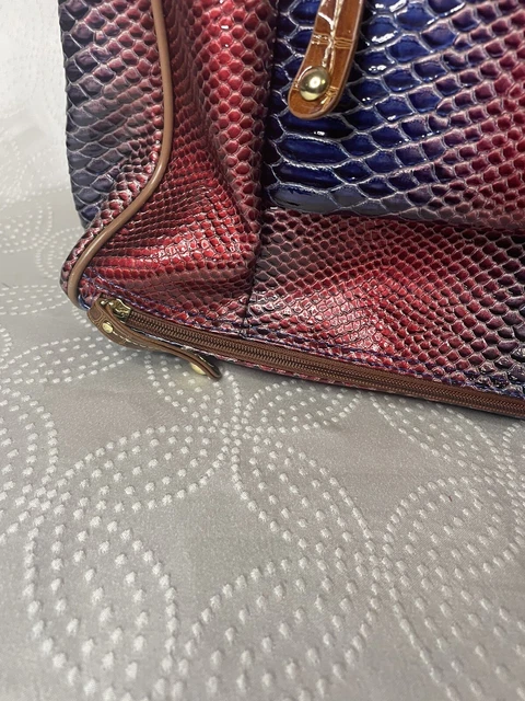 Samantha Brown Croc-Embossed Dowel Travel Bag Dark Red / Blue Brown Hard To Find 3