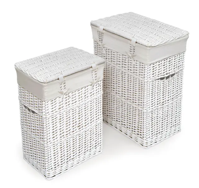 Badger Basket Wicker Two Hamper Set with Liners - White 3