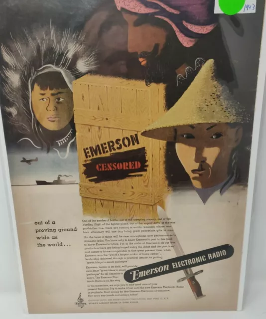As Vintage Print Advertisement Ad 1943 Emerson Electronic Radio