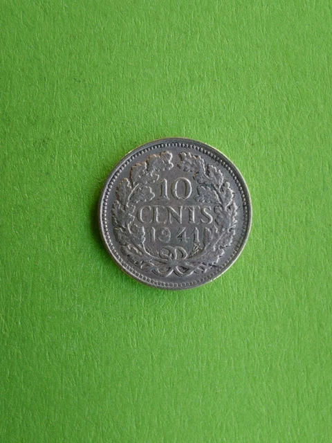 Netherlands Silver 10 Cents 1941 Good Detail