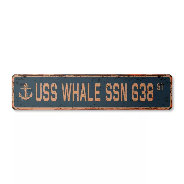 USS WHALE SSN 638 Vintage Street Sign us navy ship veteran sailor rustic gift