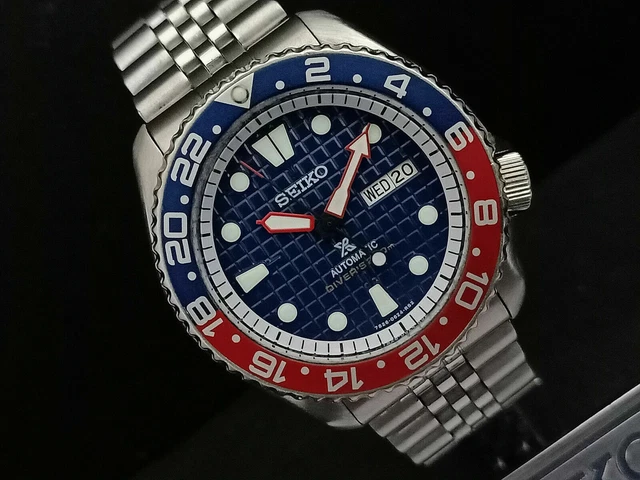 SEIKO DIVER 7S26 0020 Skx007 Blue Waffle Mod Automatic Mens Watch