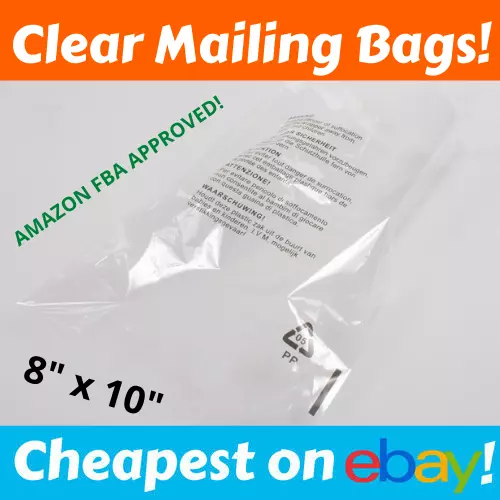 CLEAR MAILING WARNING BAGS 8" x 10" CPP Garment Poly Cheap Mail UK AMAZON FBA