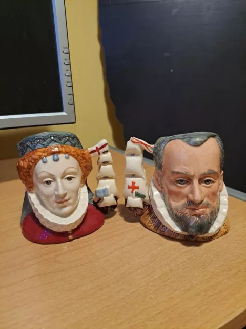 Royal Doulton Small Character Jugs Queen Elizabeth I & King Philip Of Spain COE