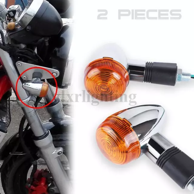 2X Motorcycle Turn Signal Blinker Light Chrome Indicator Amber For Honda Suzuki