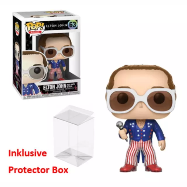 FUNKO POP Rocks #63 Elton John Red, White & Blue Figur NEU sealed + Protector Bo