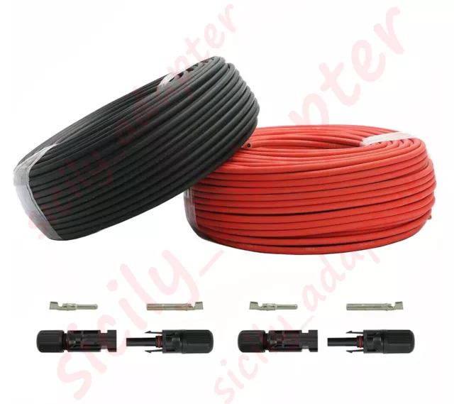 10 AWG Black+Red Solar Panel Extension Cable Silicone Flexible Wire+Connectors 3