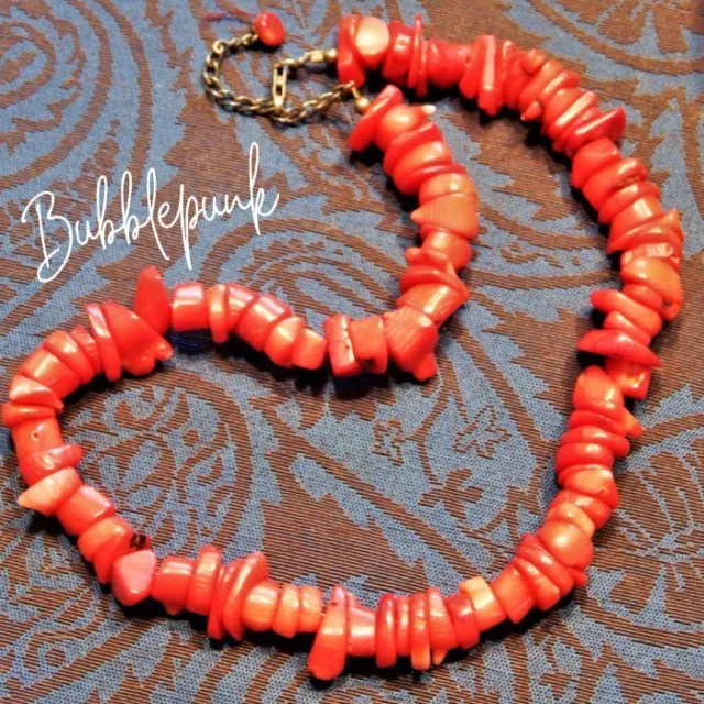 925 Sterling Silver Red Coral Nugget Necklace ~ Estate Jewelry Buy-out