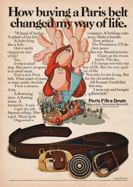 1971 Paris Fife & Drum Des Plaines IL Frank Zappa Pop Art Leather Belts Print Ad