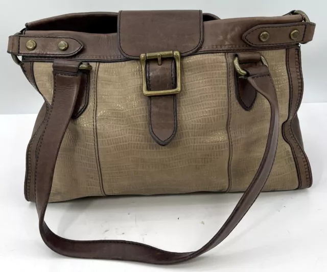 VTG Fossil Revival Women's Shoulder Bag Brown Leather Satchel Tote Handbag
