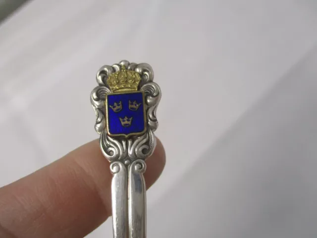 Vintage Sterling Silver Enamel Sweden "Tre Kronor" 3 Crown Crest Souvenir Spoon 3