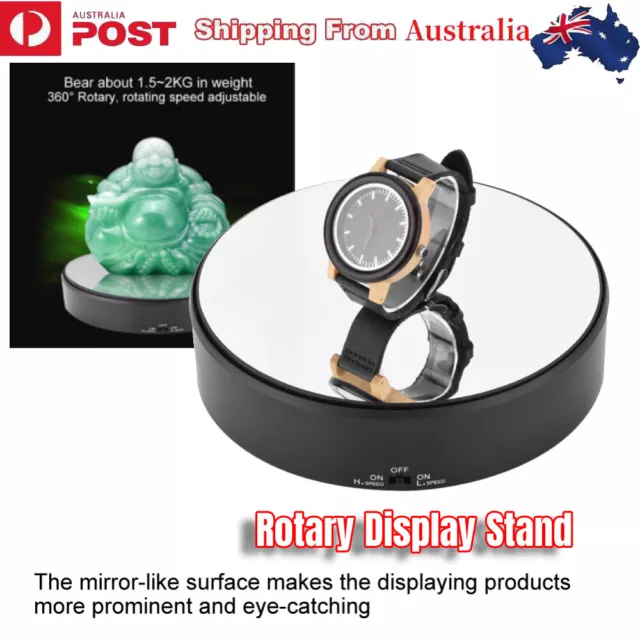 18cm 360° Rotating Rotary Mirror Glass Display Stand Turntable Battery Power AU