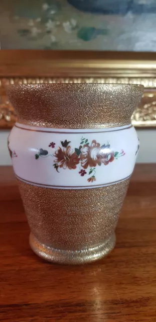 Antique Milk glass & gold hand painted floral vase C1900 - Bohemian interest 3