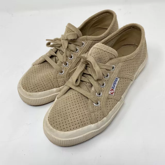 Superga 36 6 Solid Tan Platform Sneakers Casual Shoes Perforated Solid Cotu