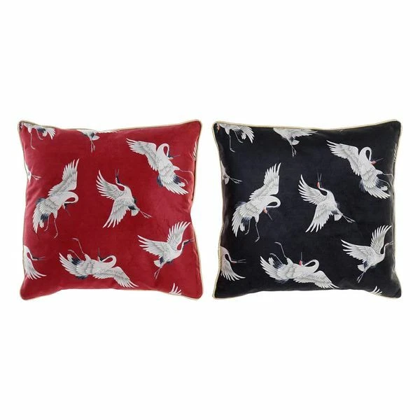 Coussin DKD Home Decor Oiseaux Noir Rouge (45 x 45 cm) (2 pcs)