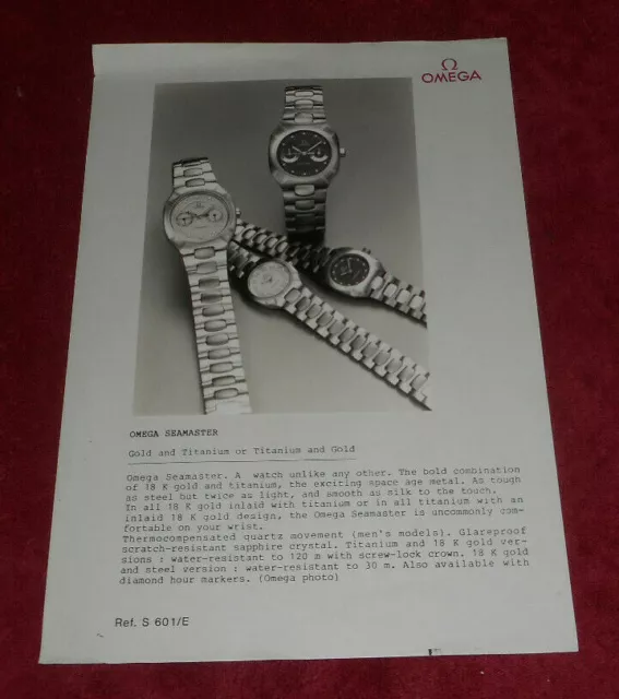 Vintage Press Photo Omega Seamaster Watch Advertisement Fact Sheet