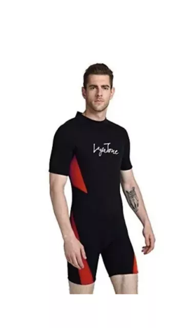 LAYATONE 3mm UNISEX SHORTY WETSUIT BACK ZIP BLACK/RED SIZE 2XL New Neoprene