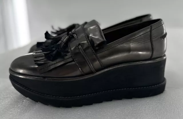 Stuart Weitzman Loafers Shoes Platform Chunky Y2K Metallic Size 8.5 M Grey