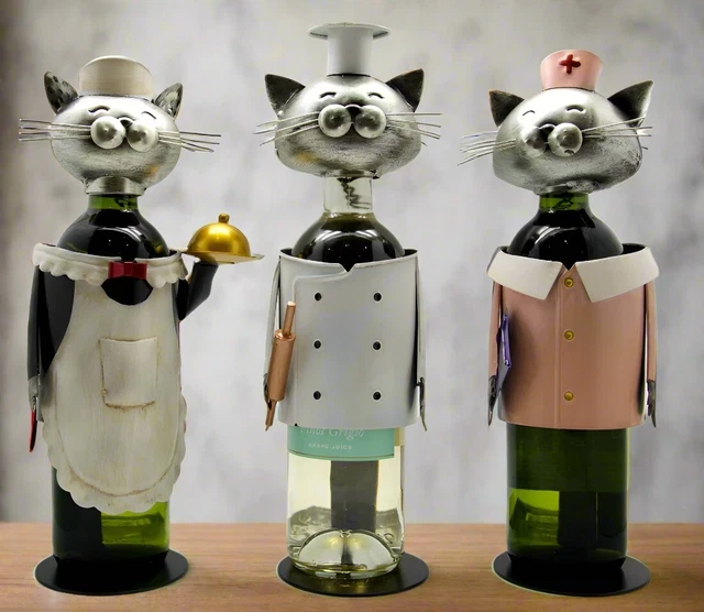 BRUBAKER Metal Wine Bottle Holder Waiter Sculpture - Tabletop Rack For Bottle & 2 Glasses