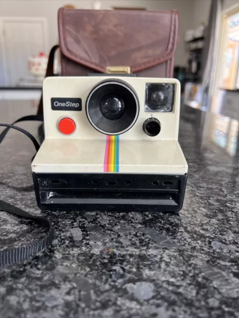 Vintage OneStep Polaroid SX-70 White Rainbow Stripe Land Camera - untested