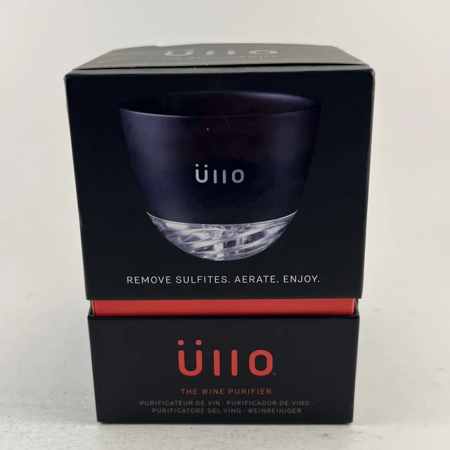 Purificador de vino Ullo Chill aireador con base 4 filtros estuche de viaje caja de instrucciones