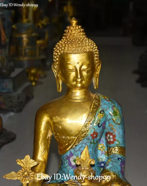 19" Cloisonne Enamel Gilt Shakyamuni Amitabha Tathagata Buddha medical Statue 2