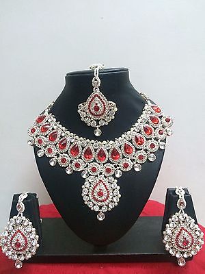 Indian Bollywood Style Rose Gold Plated Bridal Fashion Jewelry Necklace Set